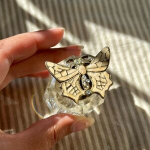 Vintage Gold Metal Crystal Glass Enamel Butterfly Rhinestone Perfume Bottle